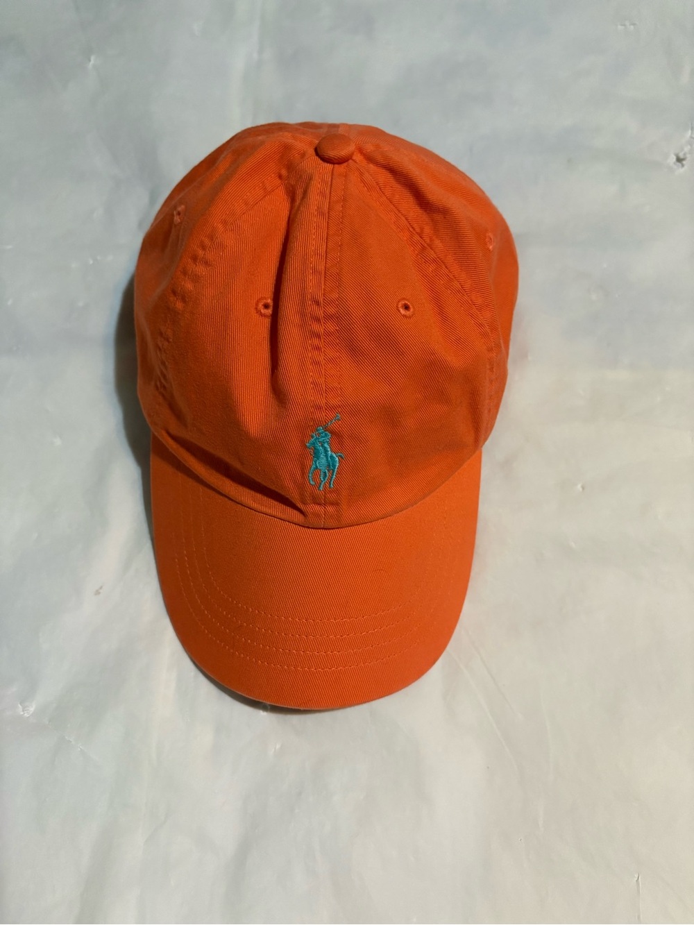 Ralph Lauren Orange Cap with Light Blue Pony Logo